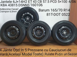 4 Jante Oțel în 5 Prezoane cu Cauciucuri de Vară(Același Model Toate)-